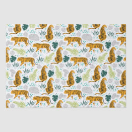 Papel De Seda Tigres y patrón de hojas tropicales