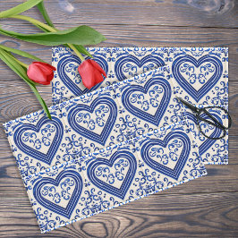 Papel De Seda Tile Delft 3D Aspecto Romántico Corazón - Azul en 