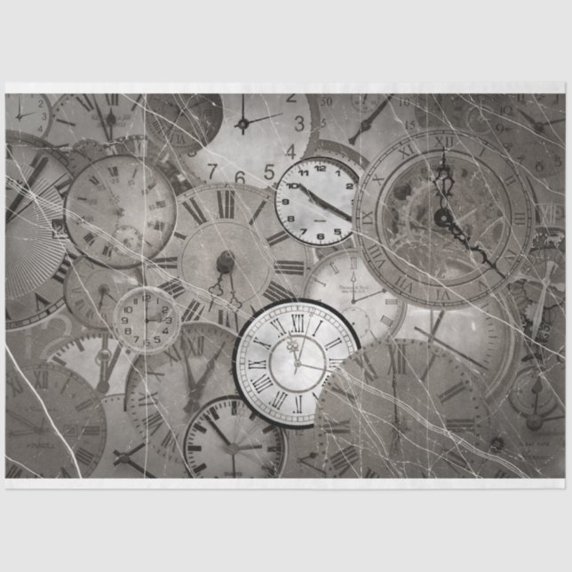 Papel De Seda Time Clocks Collage 3 Decoupage Tissue Paper (Anverso)