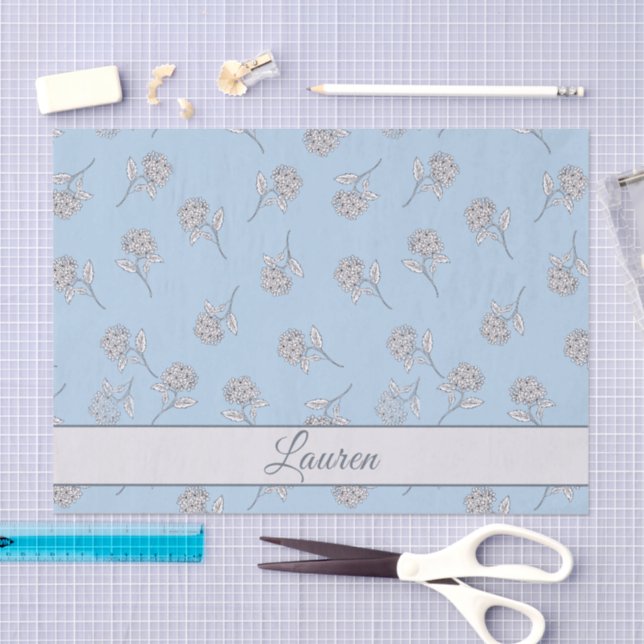 Papel De Seda Timeless Botanical Bloom Soft Blue Monogram  (Artesanía)