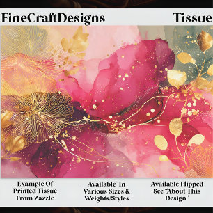 Papel De Seda Tinta Alcohólica Carmesí y Rosa + Decoupage Dorado
