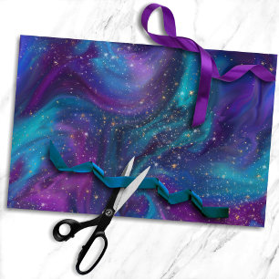 Papel De Seda Tinta cósmica   Galaxia azul turquesa púrpura Nebu