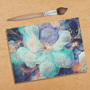 Papel De Seda Tinte Alcohol Azul Turquesa Aspecto Texturizado Ab