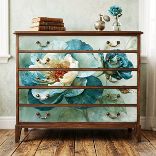 Papel De Seda Tinte Azul Verdoso Botánico Antiguo Decoupage Peon