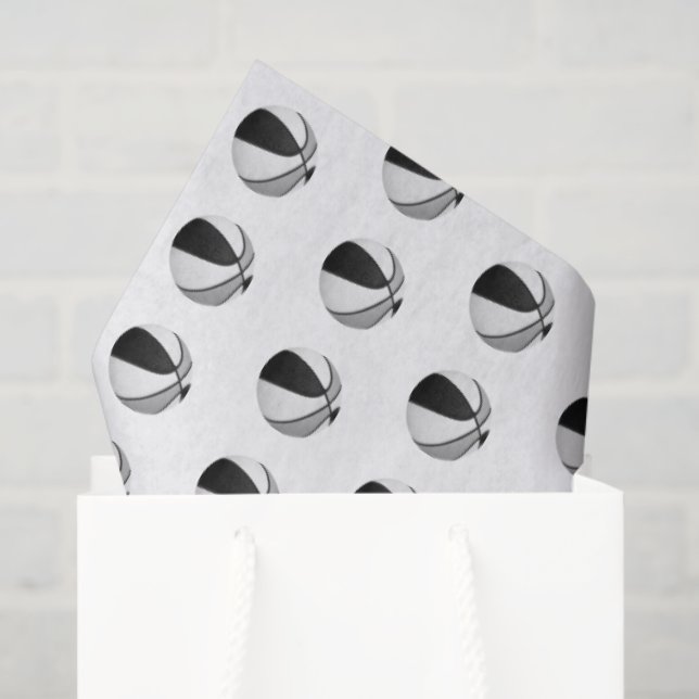 Papel De Seda tiny black gray basketballs pattern (Bolsa de regalo)