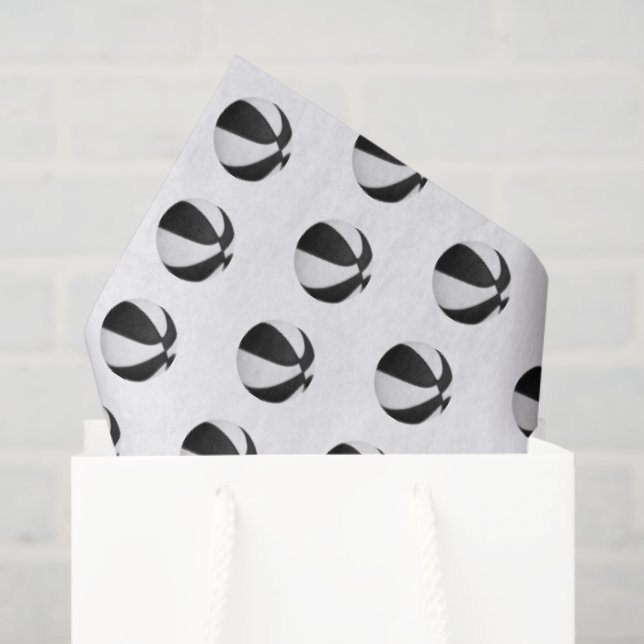Papel De Seda tiny black white basketballs pattern (Bolsa de regalo)
