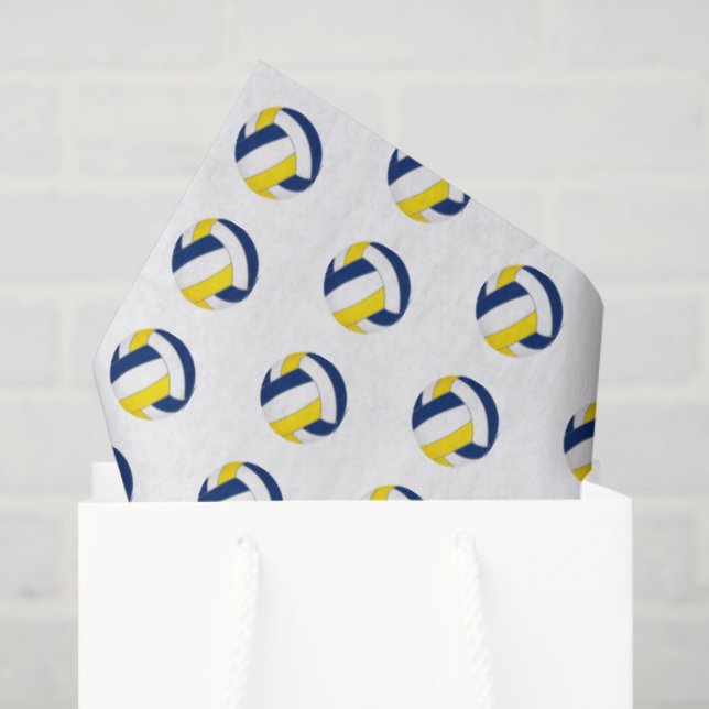 Papel De Seda tiny blue gold volleyballs pattern (Bolsa de regalo)