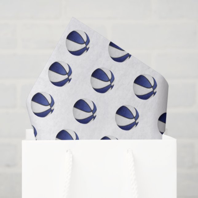 Papel De Seda tiny blue white basketballs pattern (Bolsa de regalo)