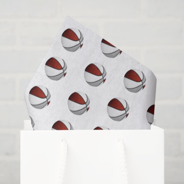 Papel De Seda tiny maroon gray basketballs pattern (Bolsa de regalo)