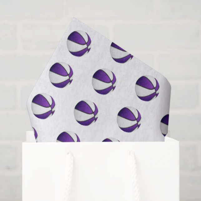 Papel De Seda tiny purple white basketballs pattern (Bolsa de regalo)