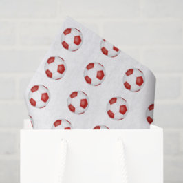 Papel De Seda tiny red white soccer balls pattern