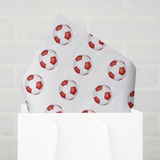 Papel De Seda tiny red white soccer balls pattern (Bolsa de regalo)