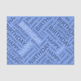 Papel De Seda Tipografía azul de cumpleaños personalizada