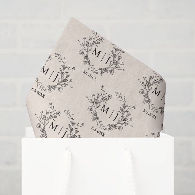 Papel De Seda tipografía botánica chic monograma boda  (Bolsa de regalo)