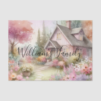 Papel De Seda Tipografía Cabaña Otoñal Floral Acuarela