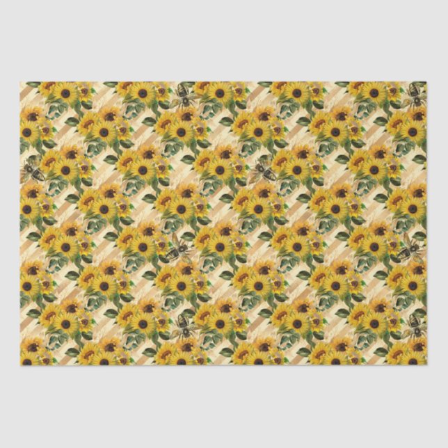 Papel De Seda Tira de girasoles y abejas (Anverso)