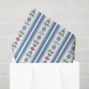 Papel De Seda Tiras Navideñas Folk Nórdicas Azul Rojo