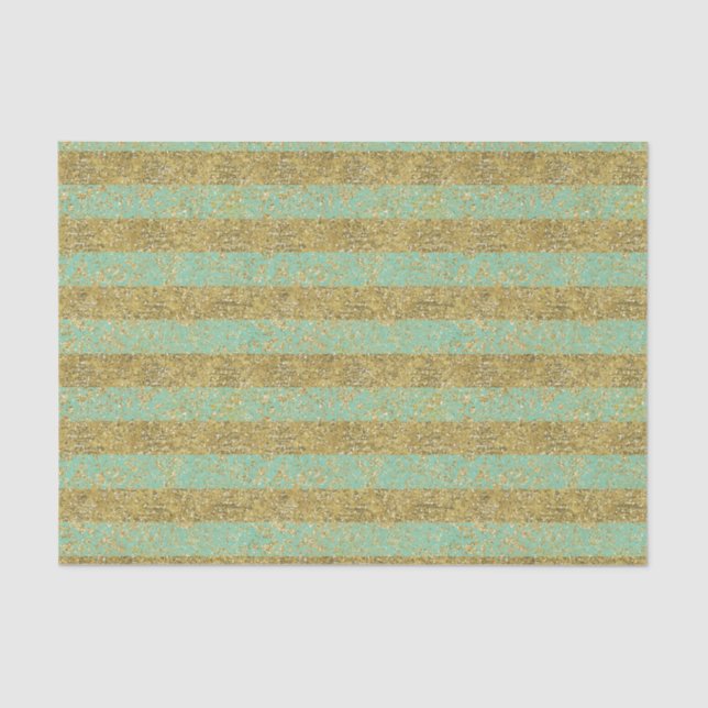 Papel De Seda Tiras Purpurinas Mint and Gold Faux (Anverso)