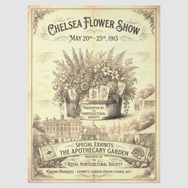 Papel De Seda Tissue decoupage de la exposición de flores de Che (Anverso)