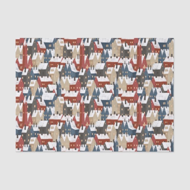 Papel De Seda Tissue Paper (25cm x 38cm) - Christmas Houses (Anverso)