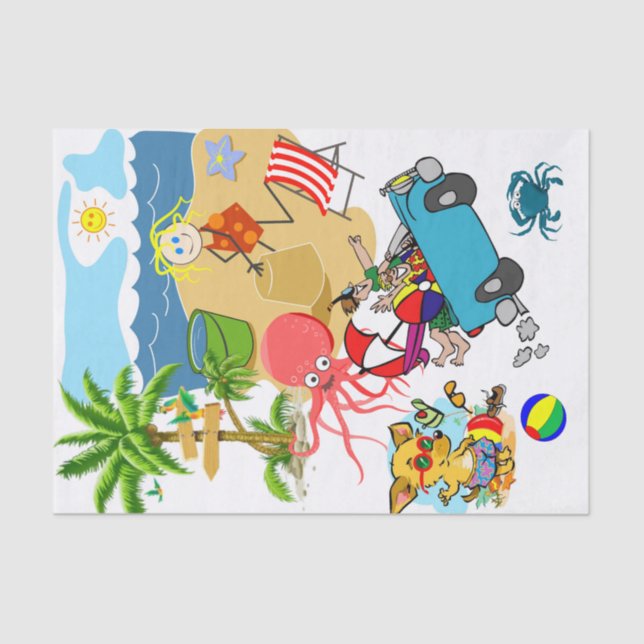 Papel De Seda Tissue Paper Beach Fun Octopus Dog (Anverso)
