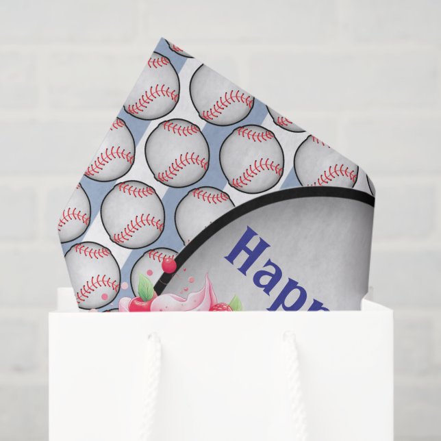 Papel De Seda Tissue Paper Blue Baseball Happy Birthday  (Bolsa de regalo)