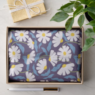 Papel De Seda Título Floral Retro Groovy Azul Marino Embalaje Em