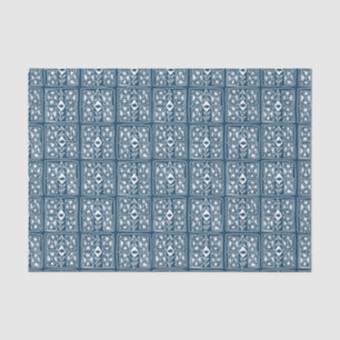 Papel De Seda Tivoli Tile Blue Patrón blanco