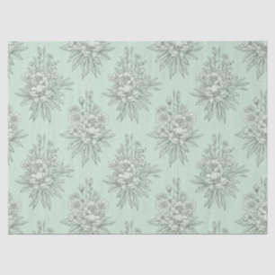 Papel De Seda Toile Botánico Verde Menta con Ramos Florales