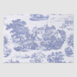 Papel De Seda Toile Chateau Francés Clásico Azul Vintage