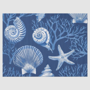Papel De Seda Toile Costero Azul Patrón de Coral de Concha (2)