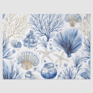 Papel De Seda Toile Costero Azul Patrón de Coral de Concha (3)