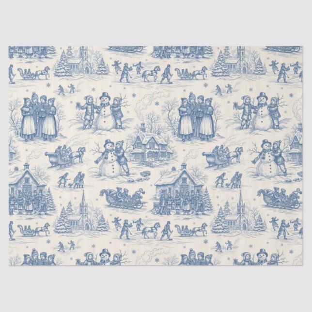 Papel De Seda Toile de Chinoiserie Azul de Invierno (Anverso)