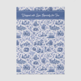 Papel De Seda Toile de Francia Azul Rama de Rosa Campo Cita