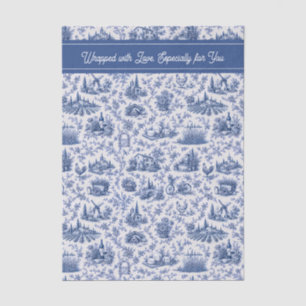 Papel De Seda Toile de Francia Azul Rama de Rosa Campo Cita