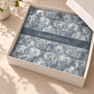 Papel De Seda Toile de Jouy Floral Monograma Azul Vintage