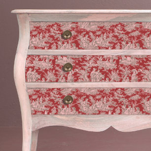 Papel De Seda Toile de Jouy Floral Rosa Rojo Vintage