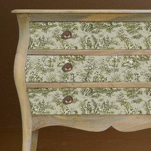 Papel De Seda Toile de Jouy Floral Verde Oliva Vintage