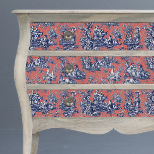 Papel De Seda Toile de Jouy floral vintage coral rojo azul