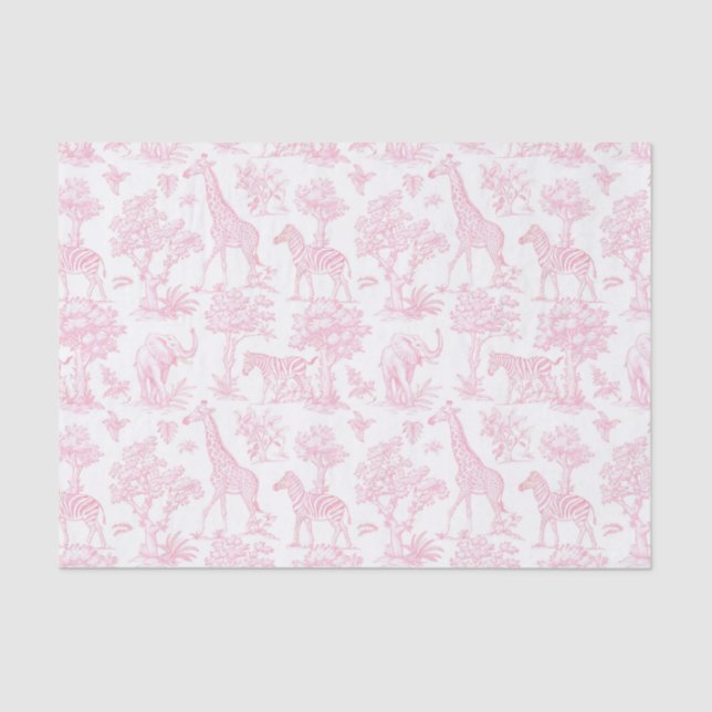 Papel De Seda Toile de Jouy Safari animales rosa elegante lindo (Anverso)