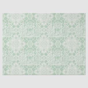 Papel De Seda Toile de Jouy Vintage Verde Salvia con Figuras Clá