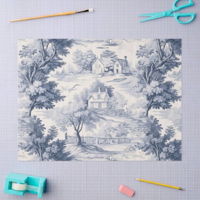 Papel De Seda Toile du Jouy Blue Faux French  (Artesanía)