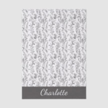 Toile Floral Blanco y Negro con Nombre Personaliza
