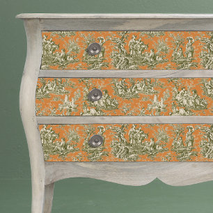 Papel De Seda Toile Floral Naranja Oliva Vintage