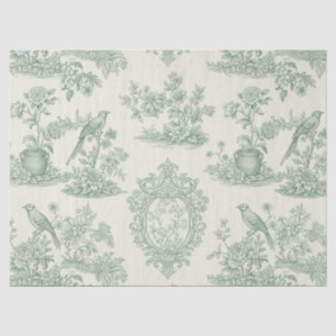 Papel De Seda Toile Floral y Patrón de Pájaros Verde Menta