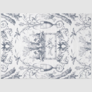 Papel De Seda Toile Francés Azul Antiguo Pavo Real Botánico Gran