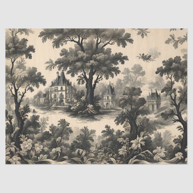 Papel De Seda Toile francés - Diseño negro en crema (Anverso)