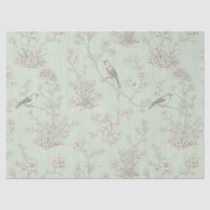 Papel De Seda Toile Francés País de Aves y Floral Verde Menta 3