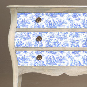 Papel De Seda Toile Jouy Floral Azul Turquesa Vintage