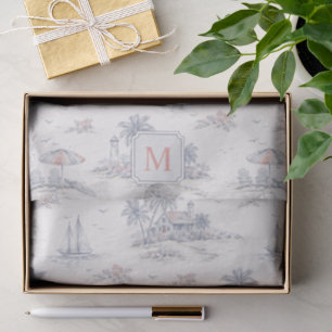 Papel De Seda Toile Monograma Tropical Costero Azul Francés